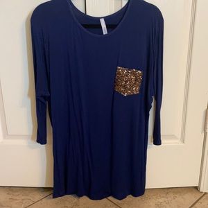 3/4 sleeve top, Compass brand, navy blue, size M